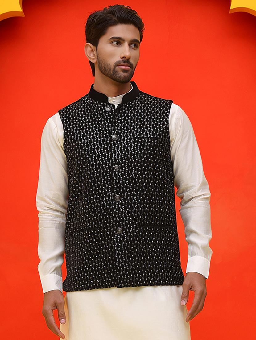 men embroidered mandarin neck nehru jacket - 21855592 -  Standard Image - 1