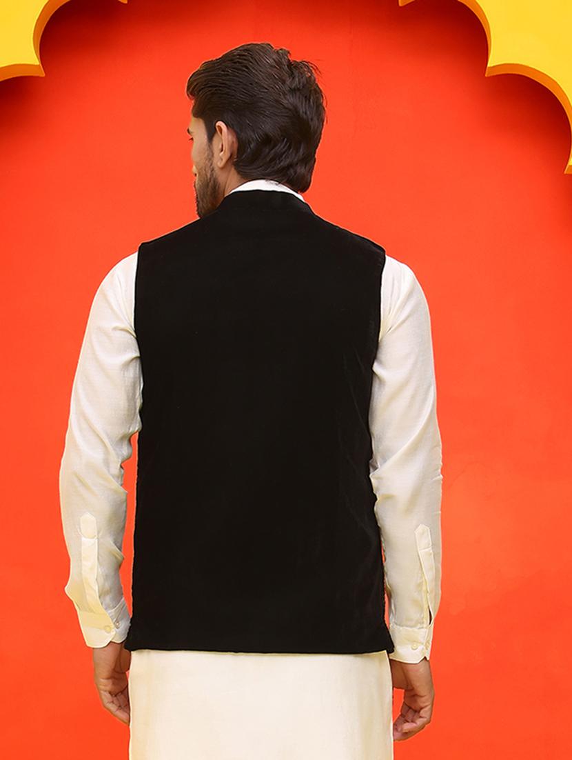 men embroidered mandarin neck nehru jacket - 21855592 - Standard Image - 4