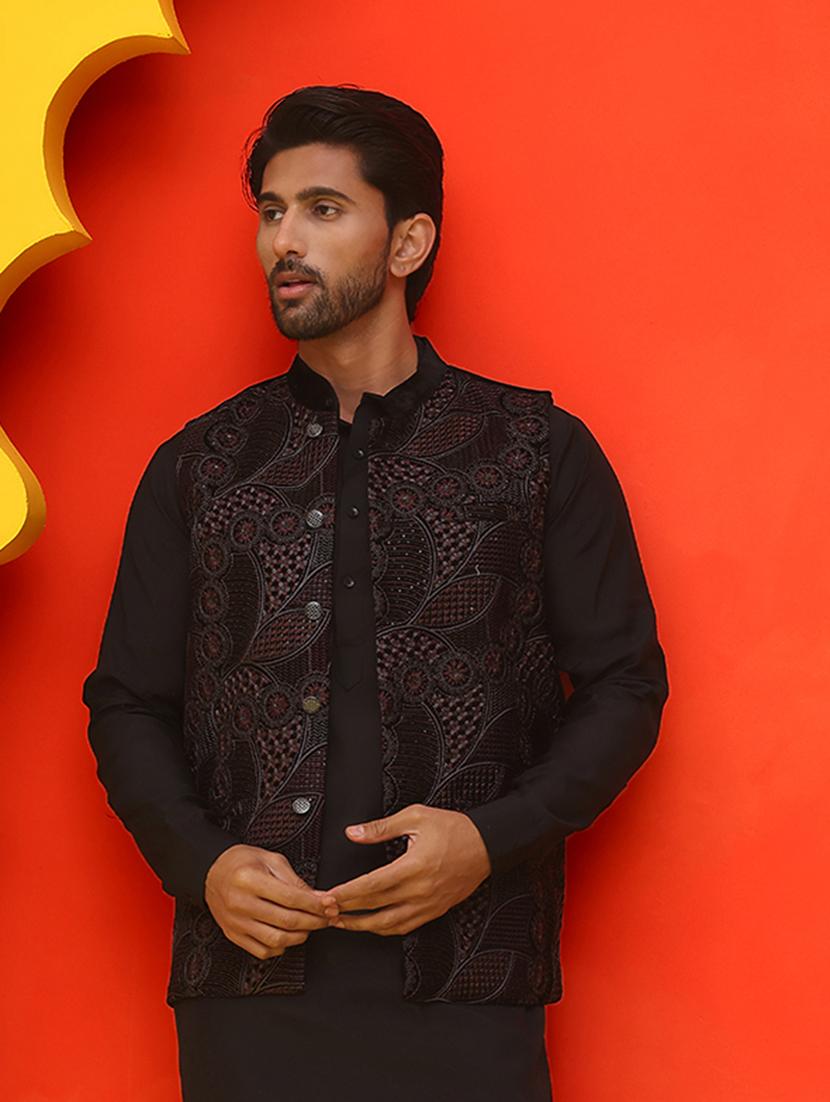 men embroidered mandarin neck nehru jacket - 21855593 - Zoom Image - 0