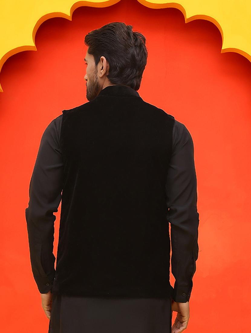 men embroidered mandarin neck nehru jacket - 21855593 - Standard Image - 4