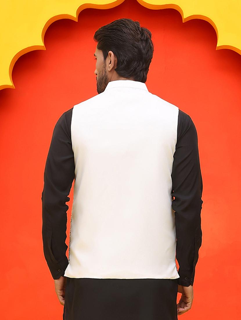 men embroidered mandarin neck nehru jacket - 21855594 - Standard Image - 4