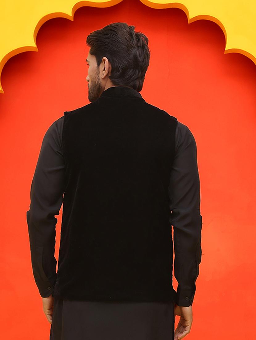 men embroidered mandarin neck nehru jacket - 21855595 - Standard Image - 4