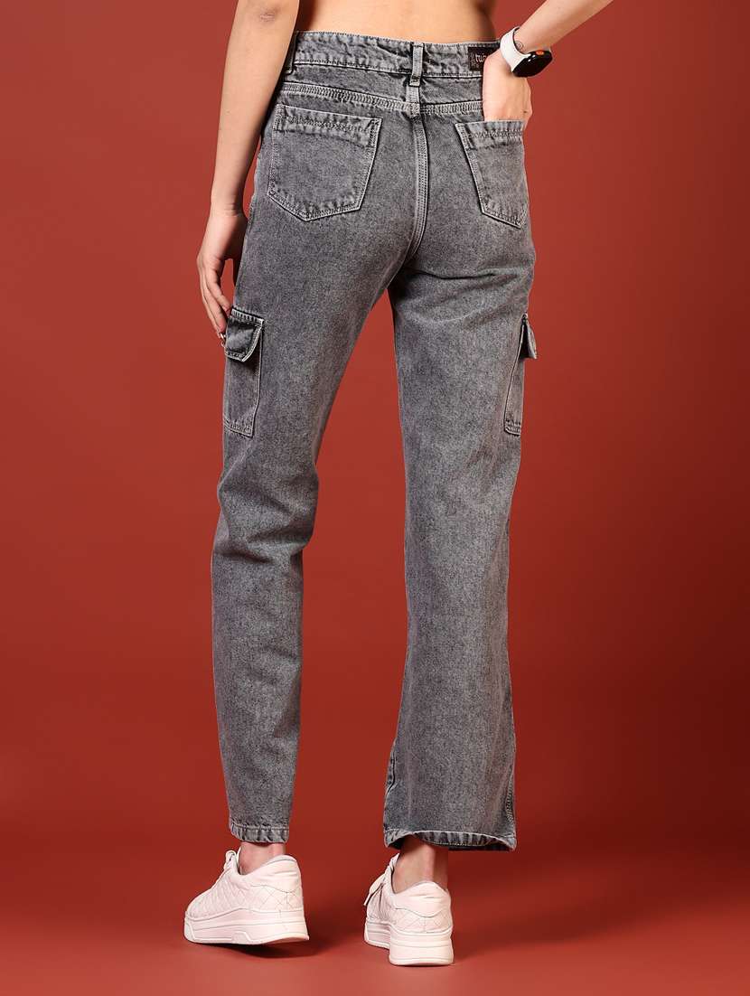 women solid mid rise denim cargo - 21862400 - Standard Image - 4