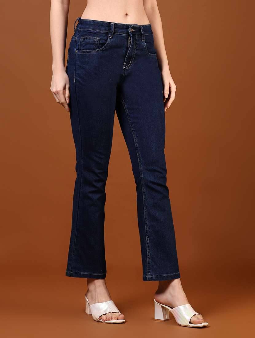 women navy blue solid high rise bootcut jeans - 21862402 -  Standard Image - 1