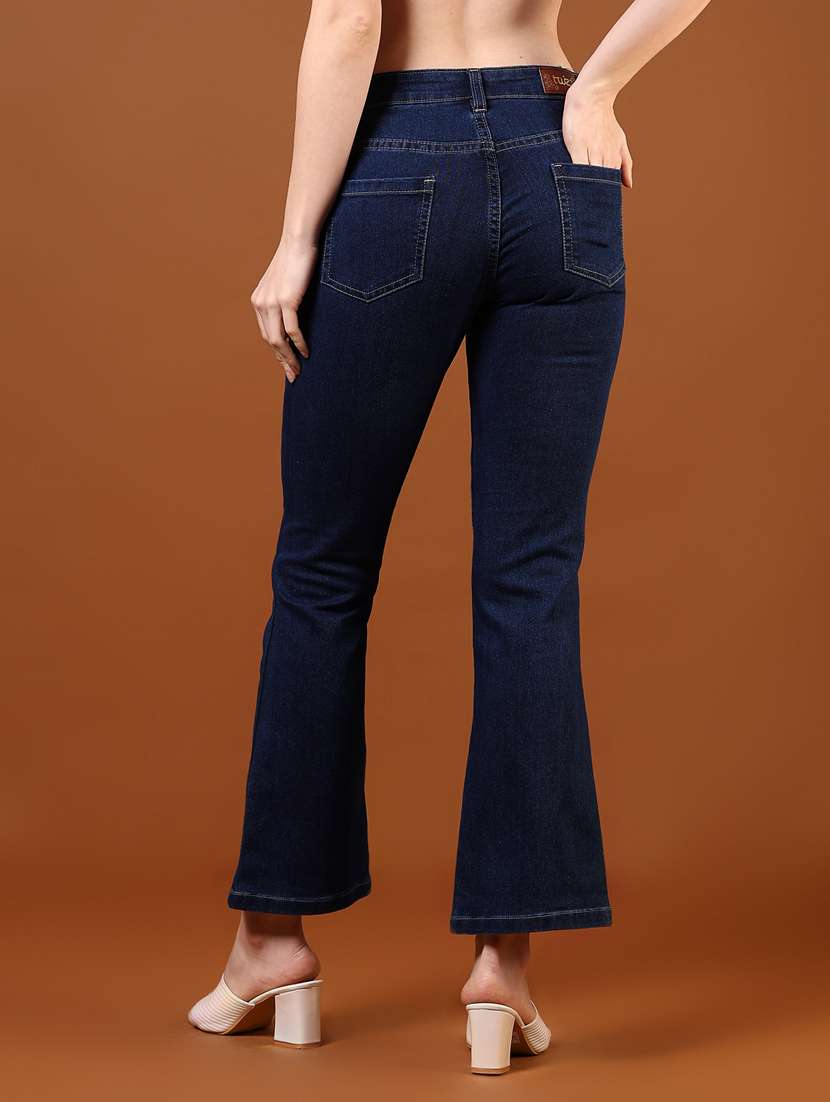 women navy blue solid high rise bootcut jeans - 21862402 - Standard Image - 4