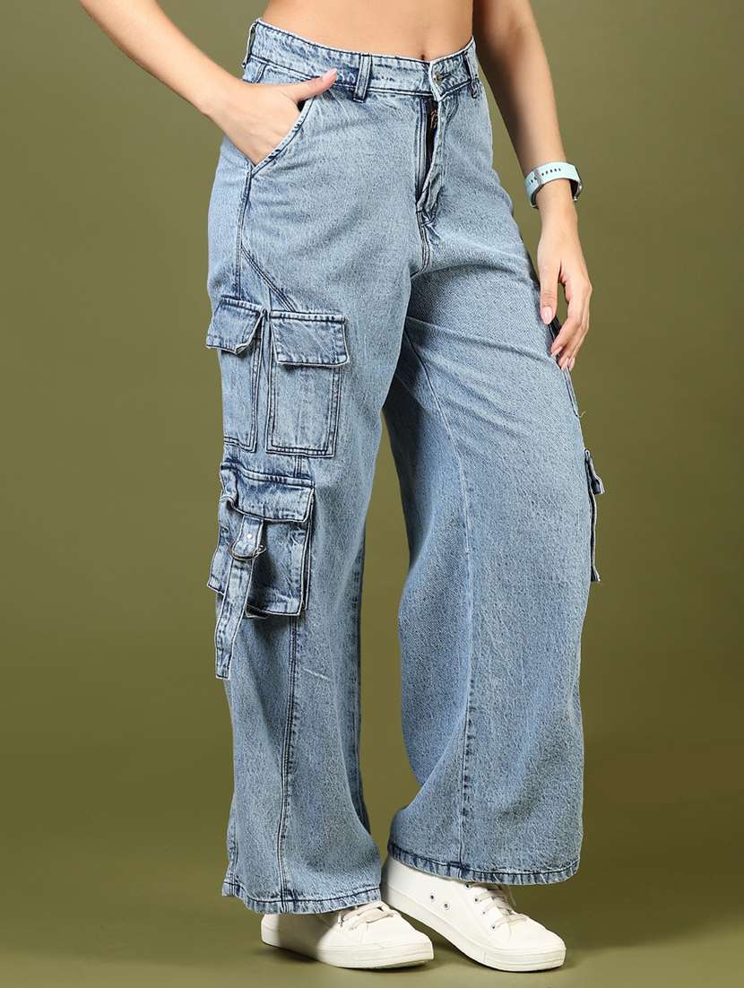 women solid mid rise relaxed fit cargo - 21862408 -  Standard Image - 1