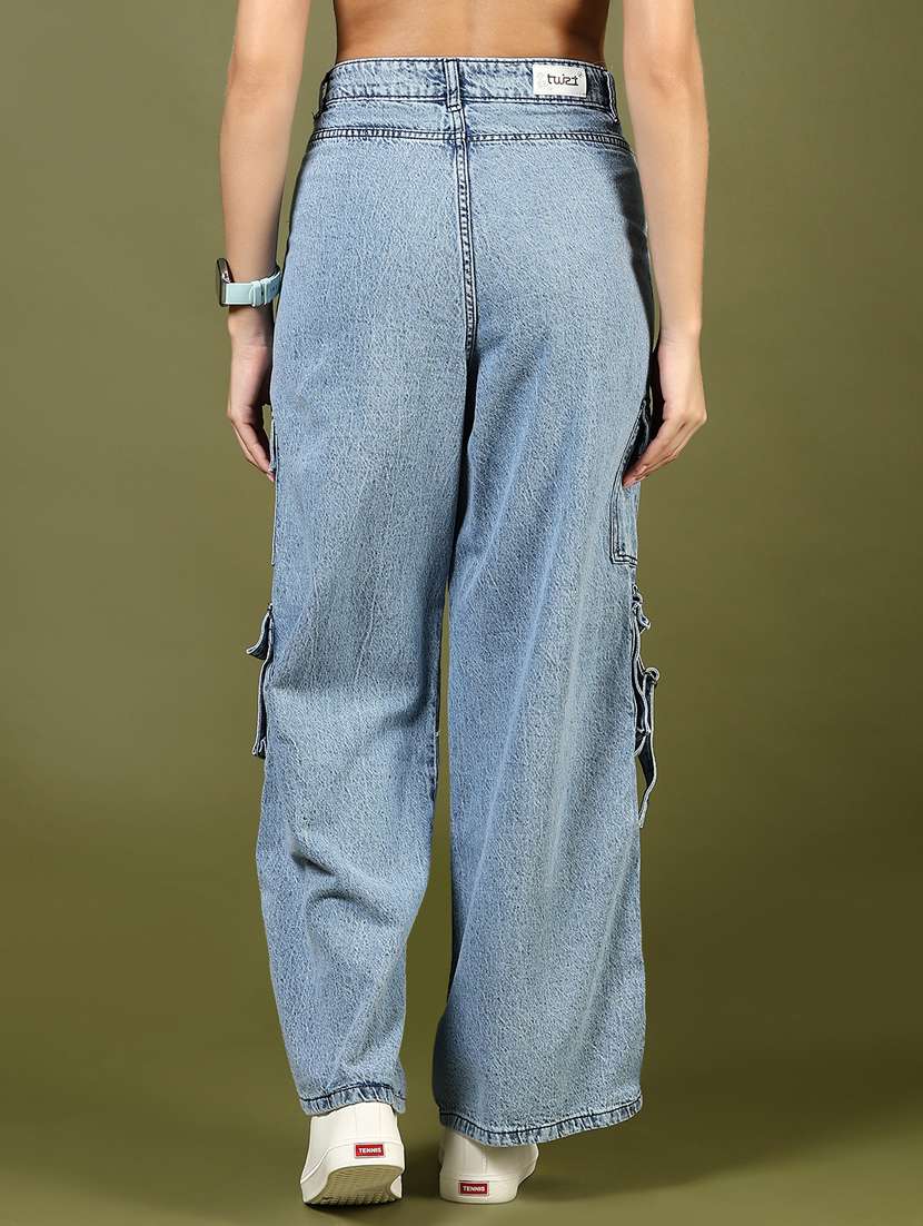 women solid mid rise denim cargo - 21862410 -  Standard Image - 4
