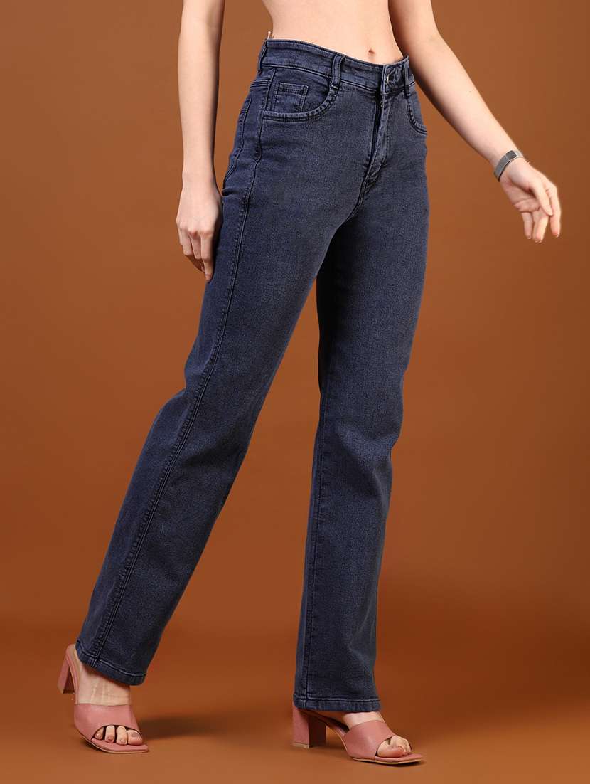 women navy blue solid high rise straight jeans - 21862416 - Standard Image - 1