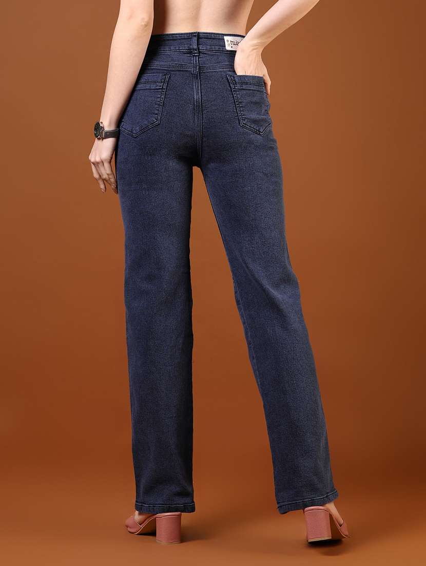 women navy blue solid high rise straight jeans - 21862416 - Standard Image - 4