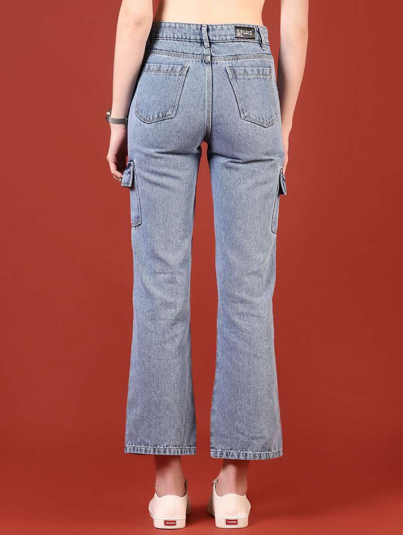 women solid mid rise denim cargo - 21862418 - Standard Image - 4