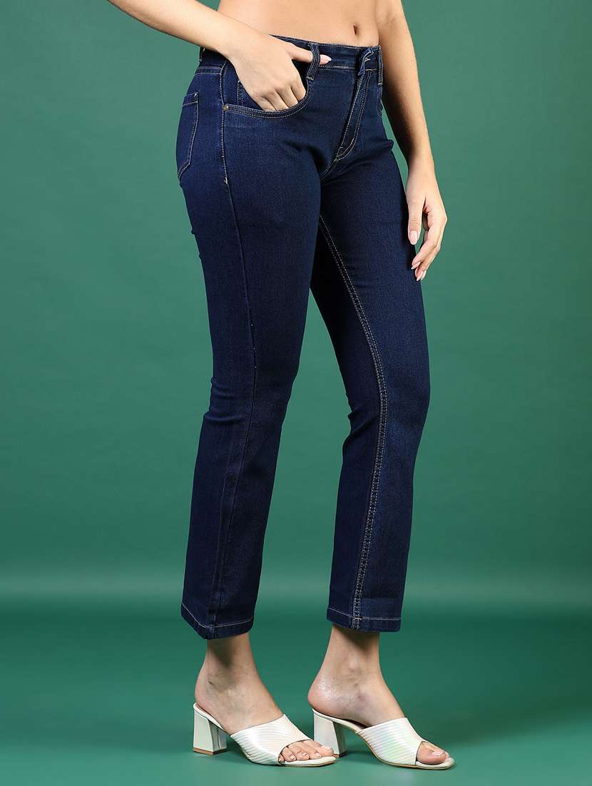 women navy blue solid mid rise bootcut jeans - 21862426 -  Standard Image - 1