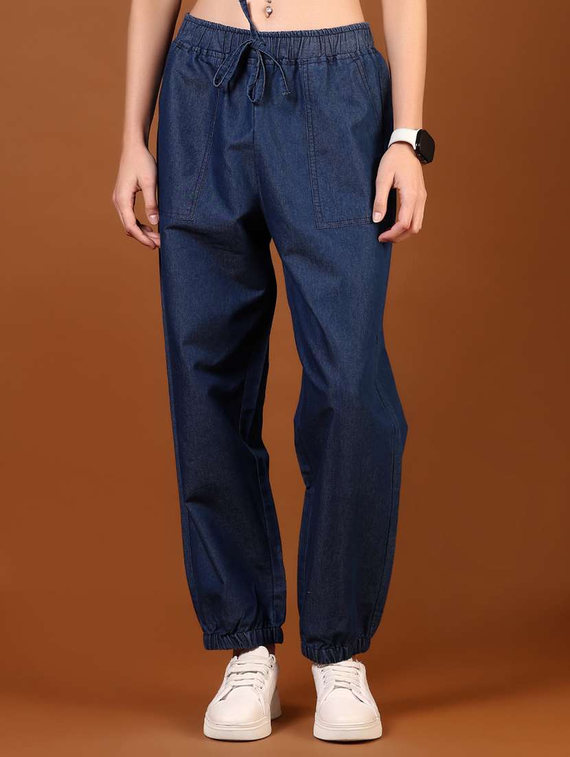 women solid mid rise relaxed fit jogger