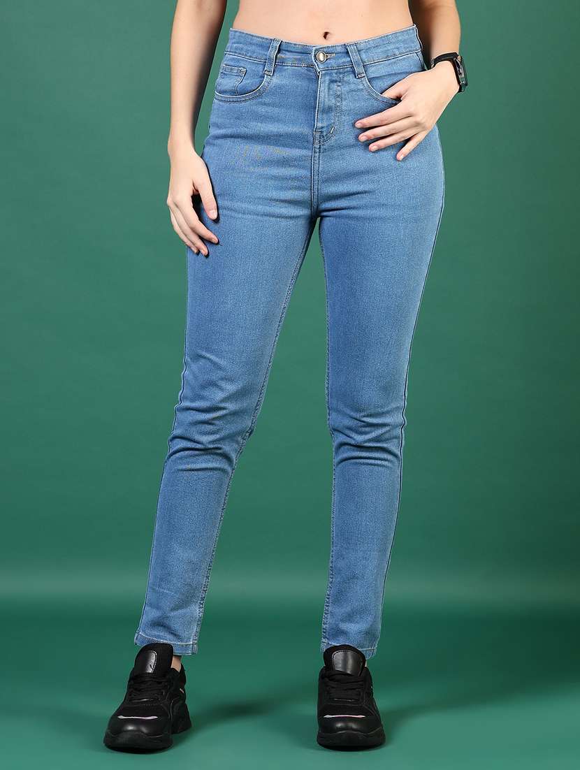 women solid mid rise slim fit jean