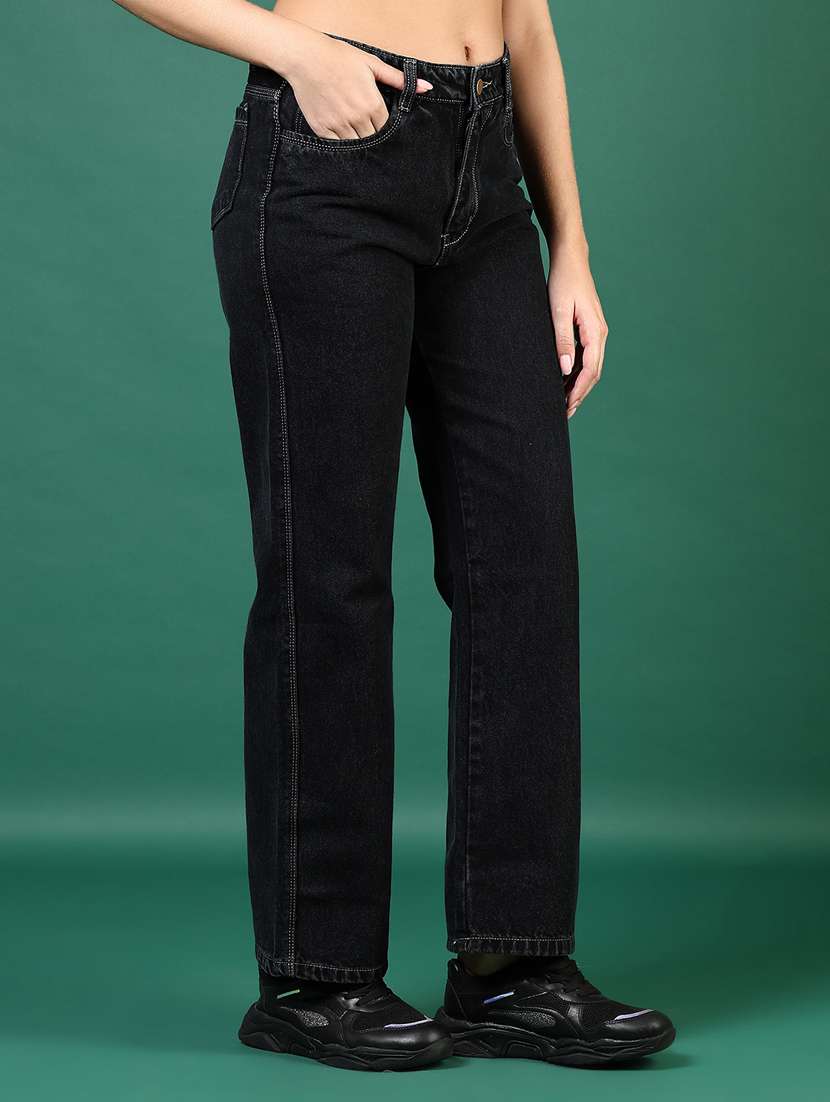women black solid mid rise straight fit jeans - 21862452 -  Standard Image - 1