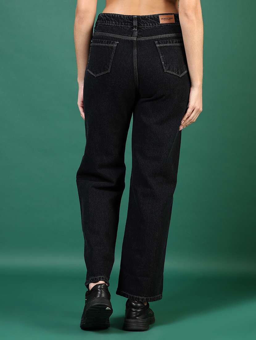 women black solid mid rise straight fit jeans - 21862452 - Standard Image - 4