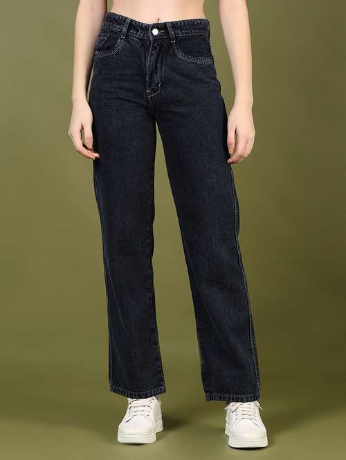 women solid high rise straight fit jean - 21862453 - Standard Image - 0