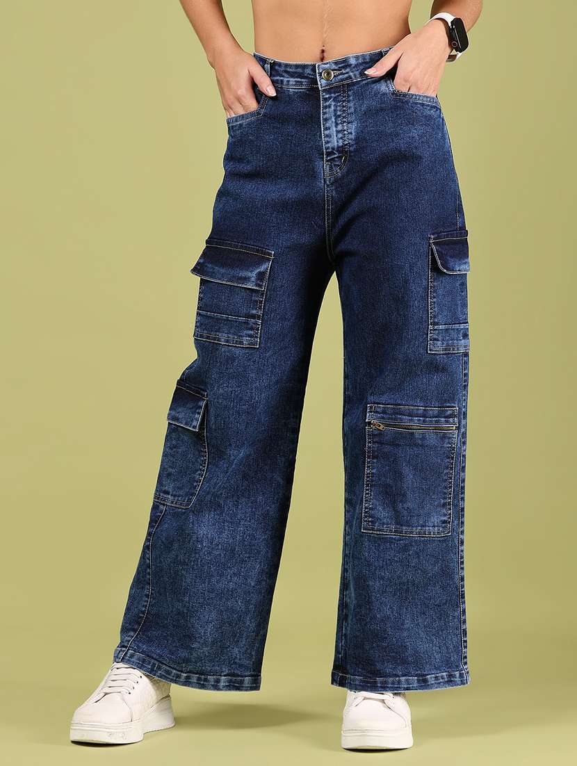 women blue mid rise relaxed fit cargo