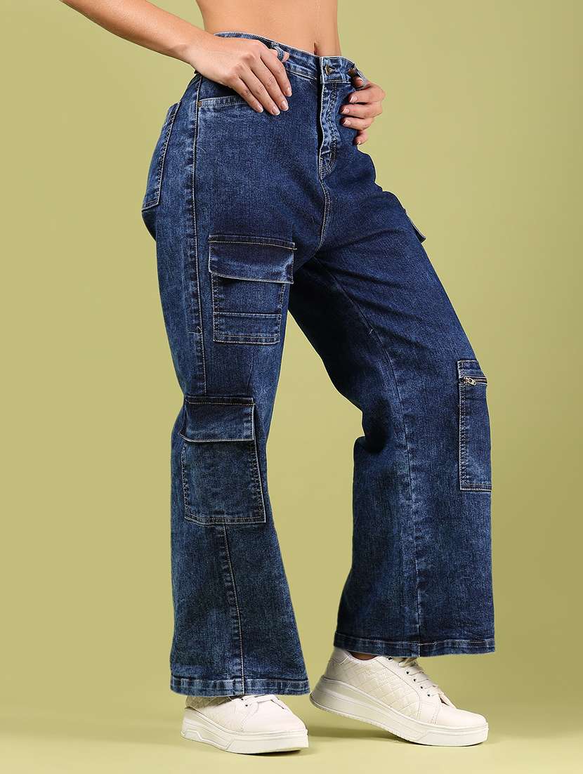 women blue mid rise relaxed fit cargo - 21862456 -  Standard Image - 1
