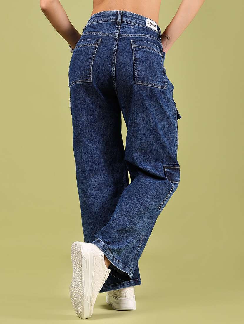 women blue mid rise relaxed fit cargo - 21862456 -  Standard Image - 4