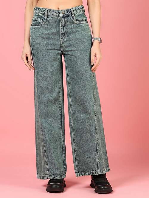 women solid high rise wide leg jean - 21862458 -  Standard Image - 0