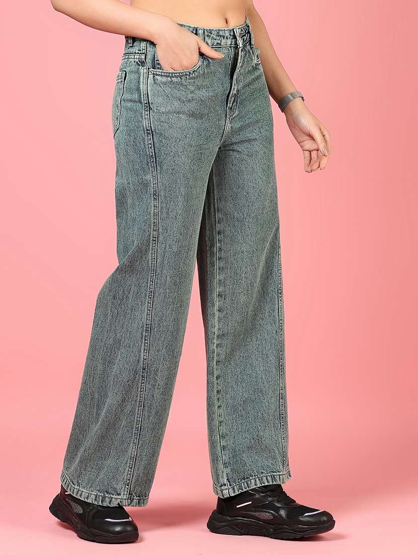 women solid high rise wide leg jean - 21862458 -  Standard Image - 1