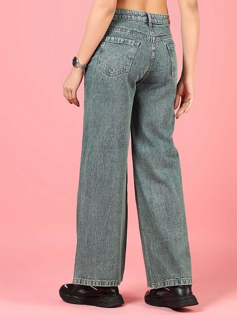women solid high rise wide leg jean - 21862458 - Standard Image - 4