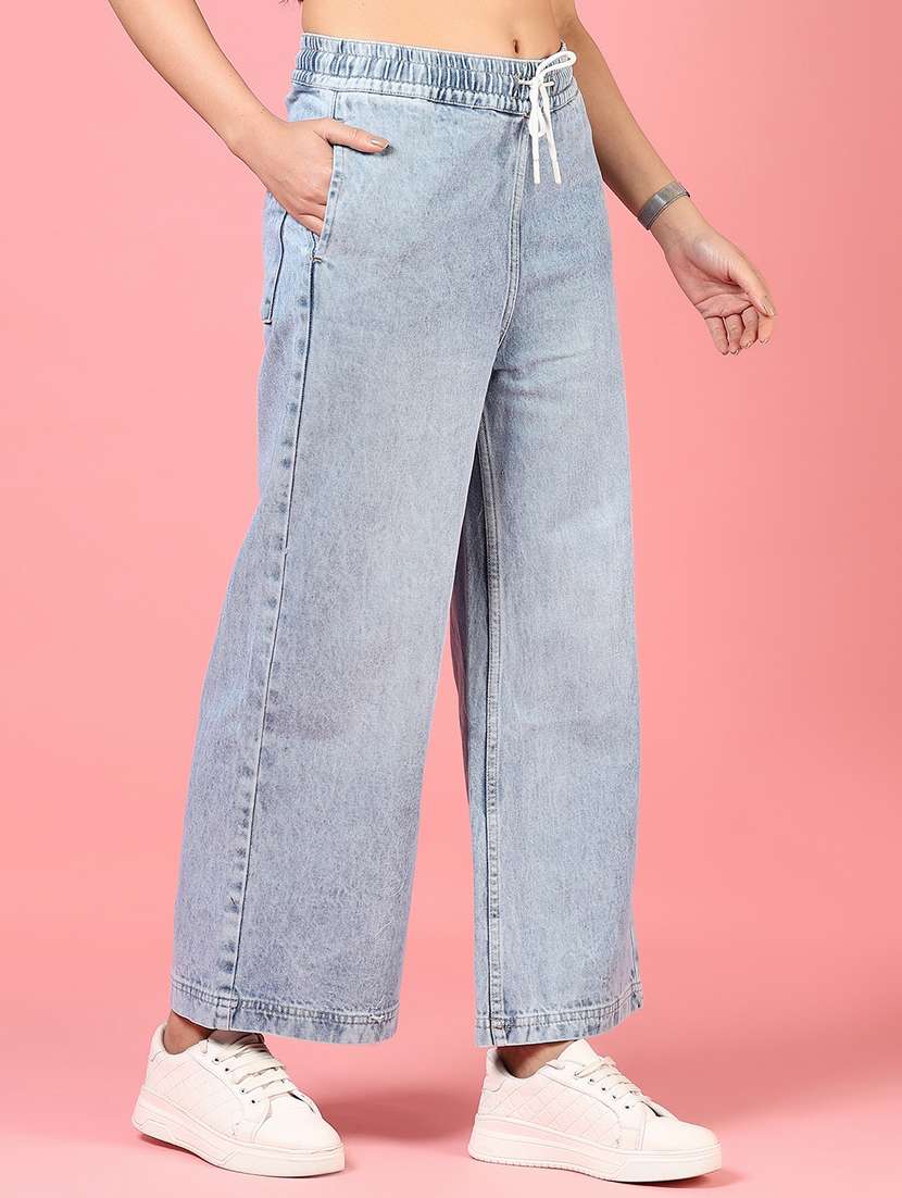 women solid high rise wide leg jean - 21862460 -  Standard Image - 1