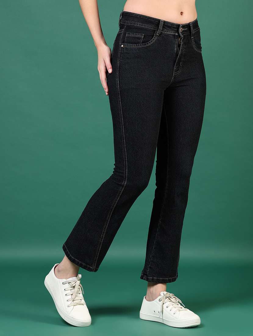 women black solid mid rise boot cut jeans - 21862462 - Standard Image - 1