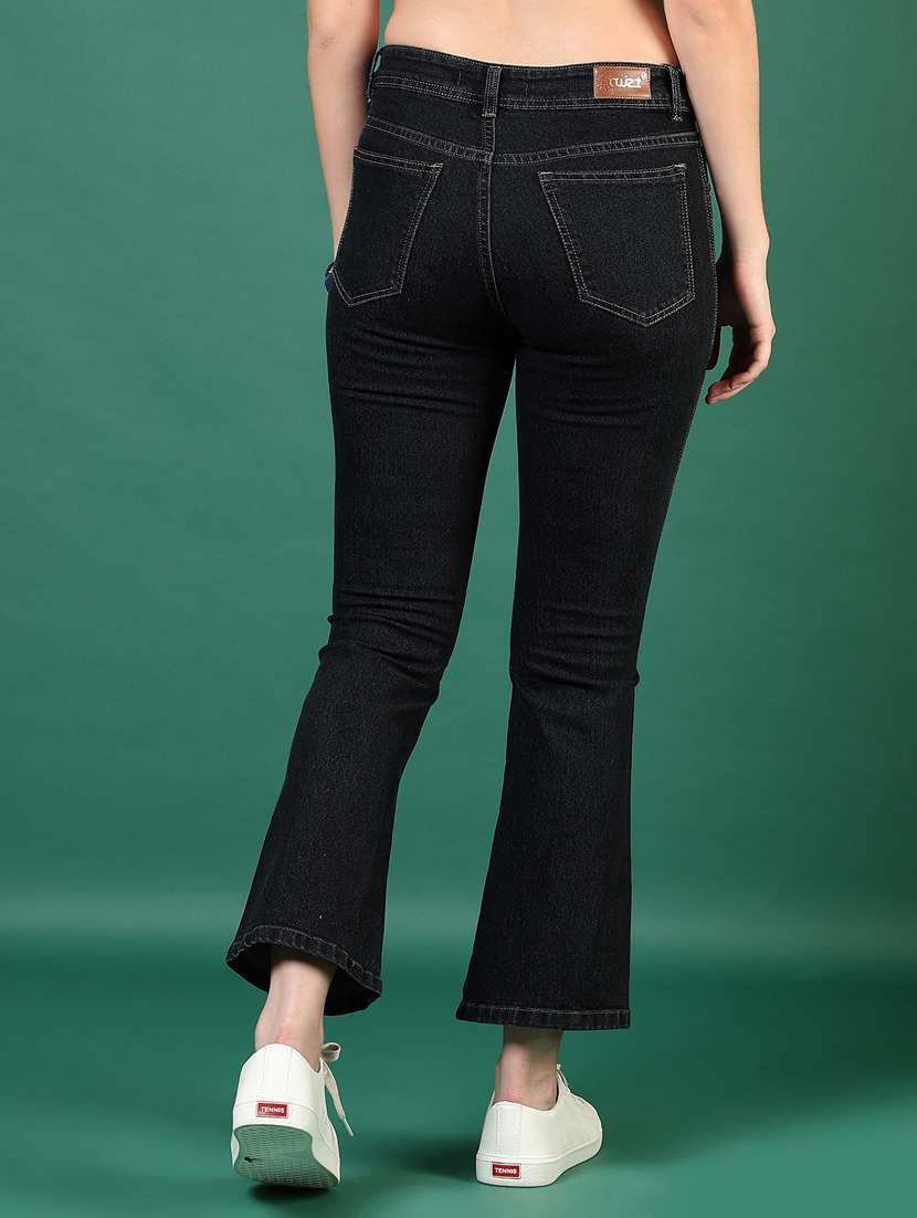 women black solid mid rise boot cut jeans - 21862462 - Standard Image - 4
