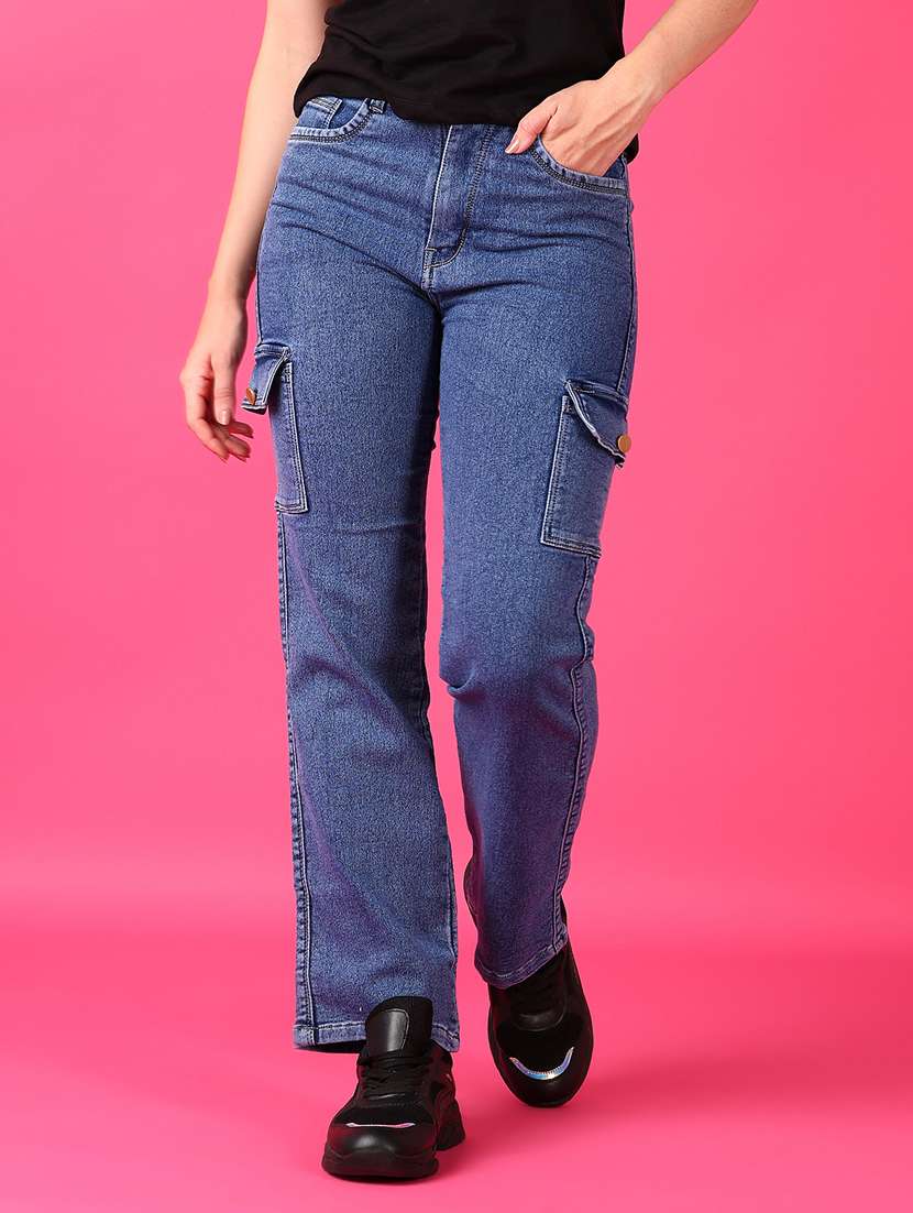 women solid mid rise denim cargo - 21862521 -  Standard Image - 1