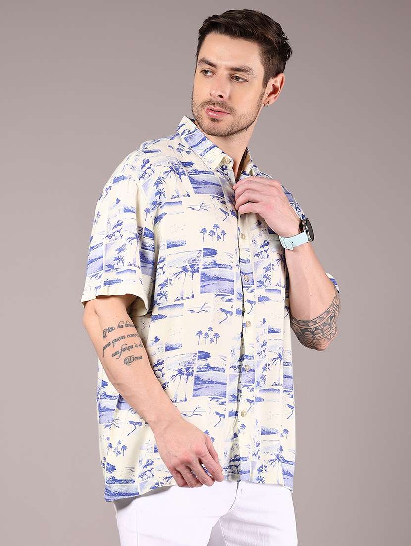 men printed collaerd short sleeve casual shirt - 21863115 -  Standard Image - 1