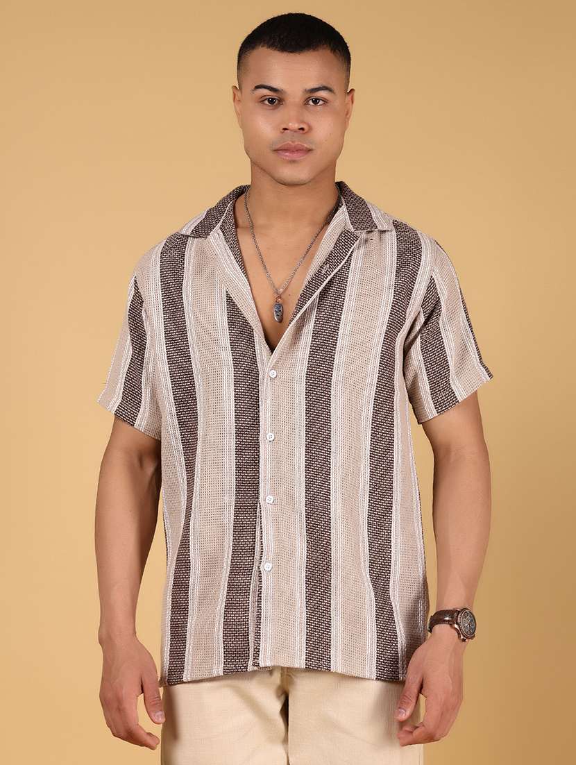 men striped short sleeve regular fit casual shirt - 21863121 -  Standard Image - 1