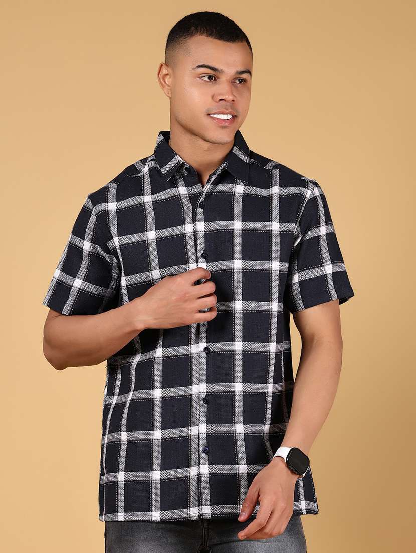 men checkered short sleeve slim fit casual shirt - 21863126 -  Standard Image - 1