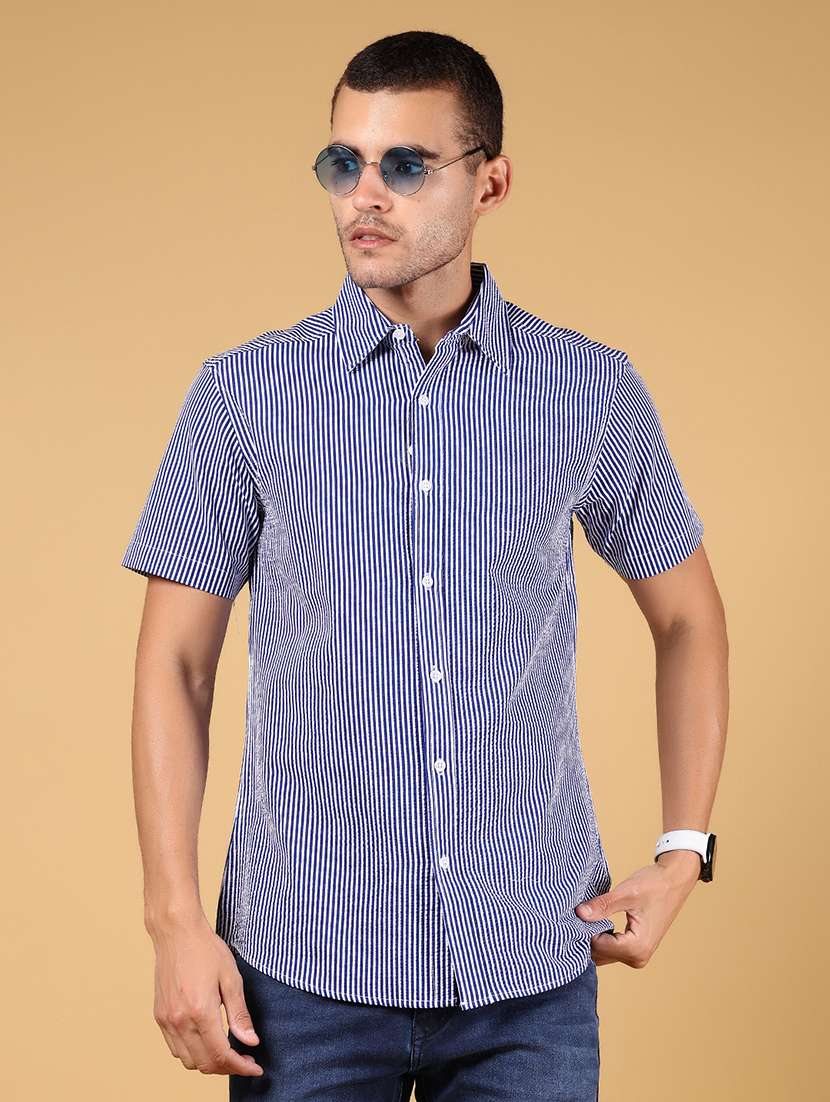 men striped short sleeve regular fit casual shirt