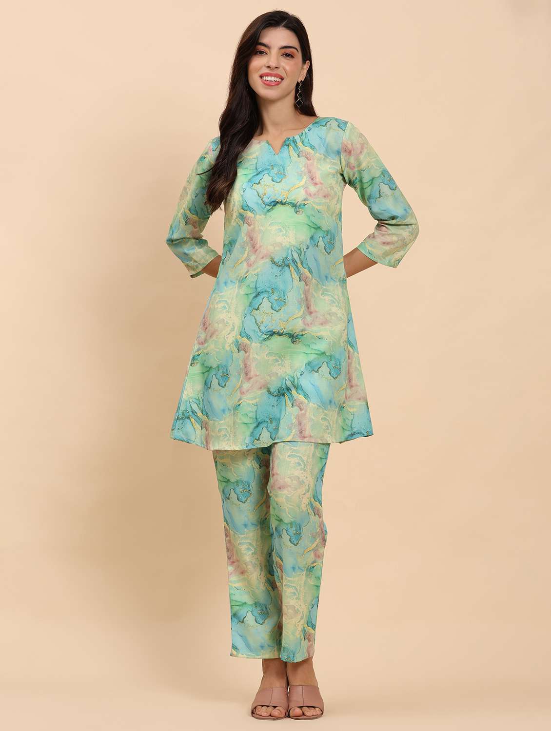 women printed shirt and short co-ord set - 21863820 - Standard Image - 1