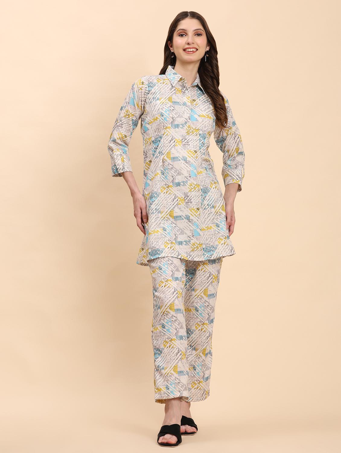 women printed shirt and trouser co-ord set - 21863831 - Standard Image - 1