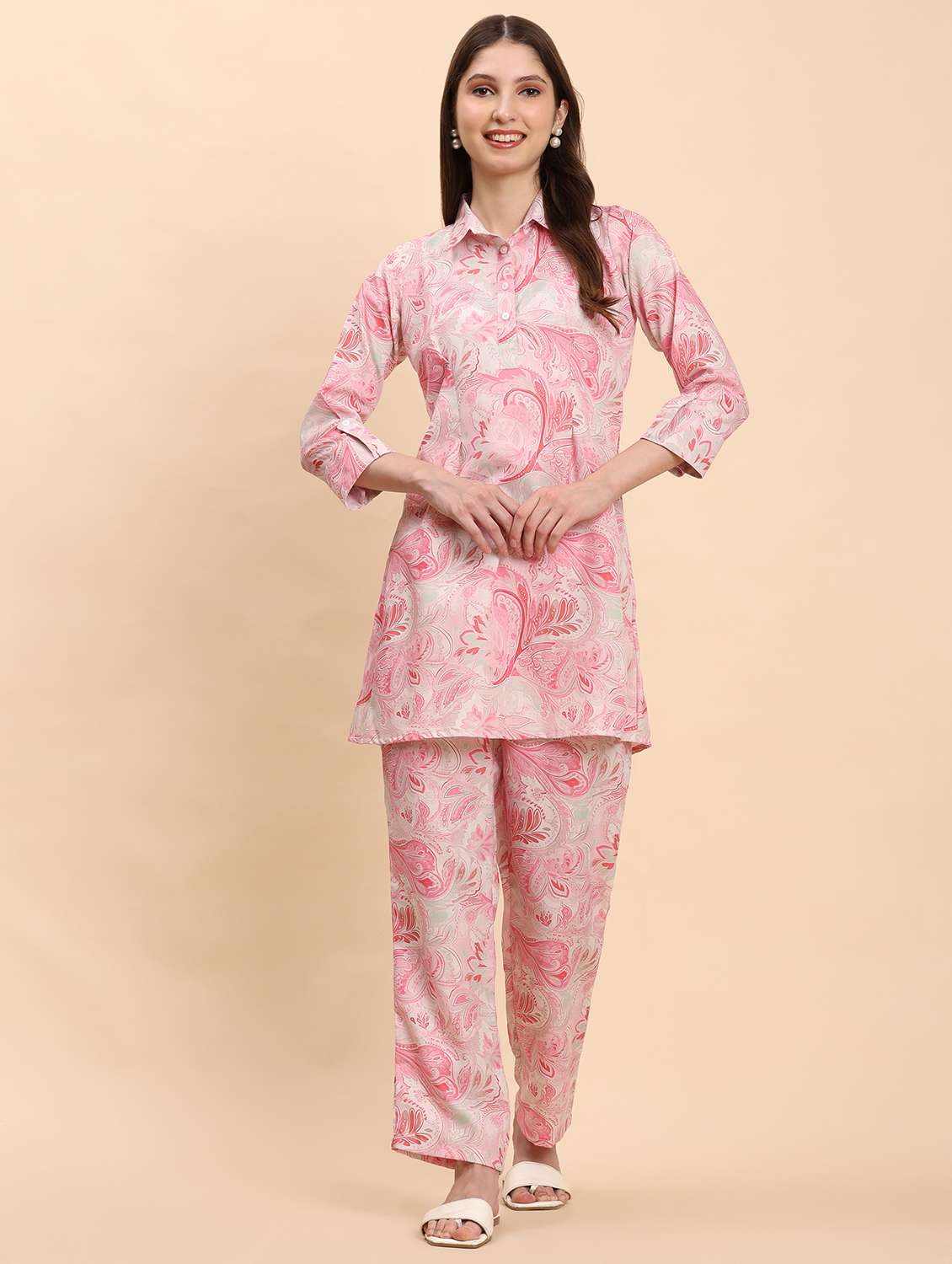 women paisley printed shirt and trouser co-ord set - 21863832 -  Standard Image - 1