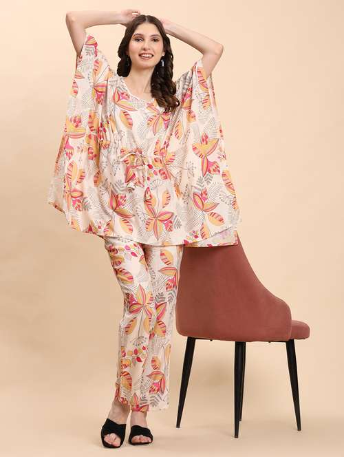 women printed kaftan top and trouser co-ord set - 21863833 - Standard Image - 0