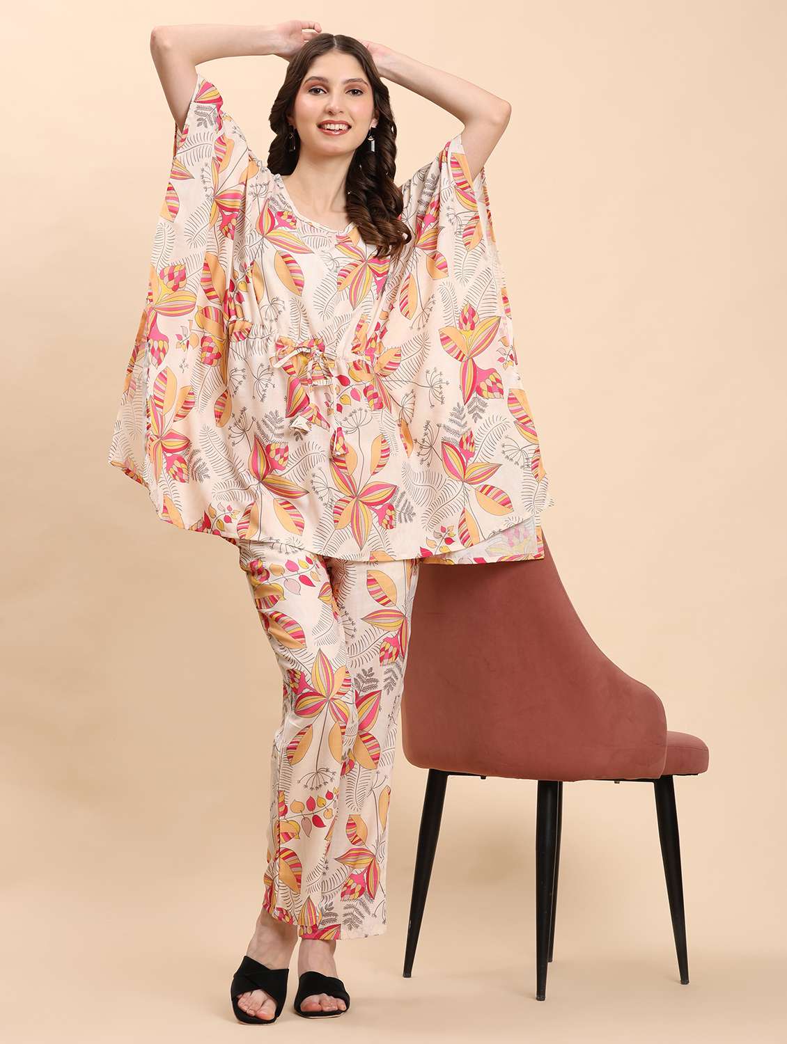women printed kaftan top and trouser co-ord set - 21863833 - Zoom Image - 0