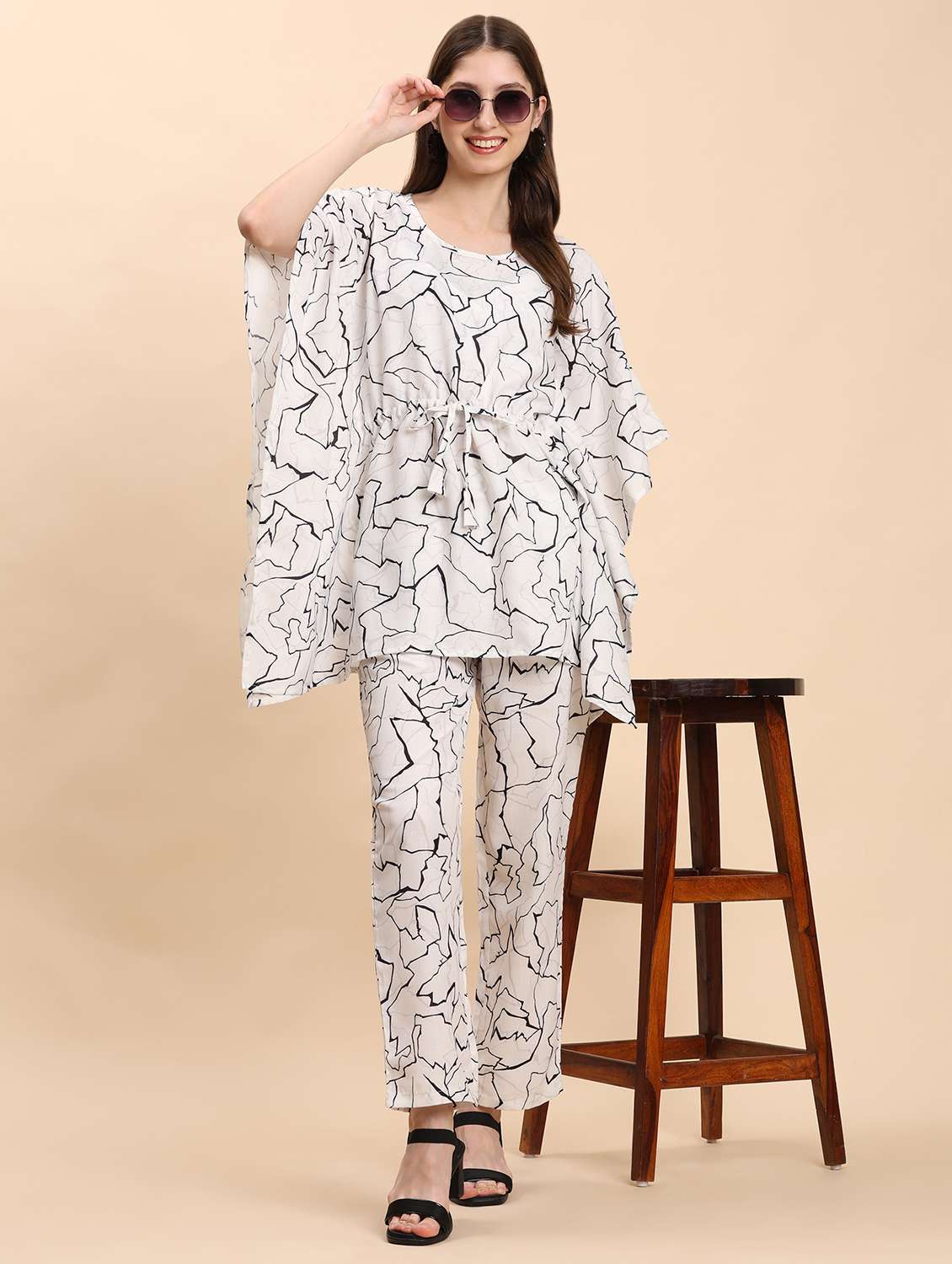 women printed kaftan top and trouser co-ord set