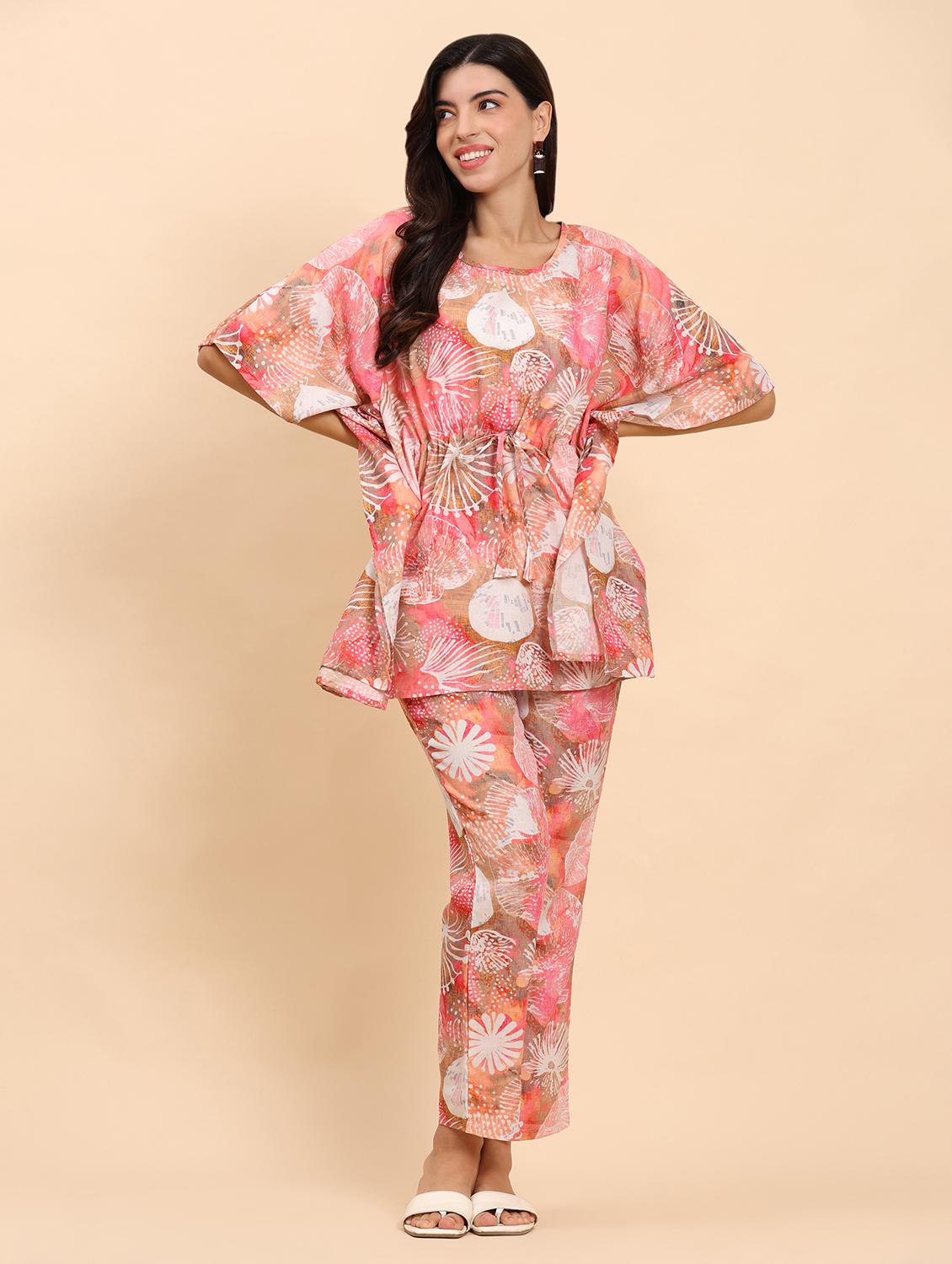 women printed kaftan top and trouser co-ord set - 21863835 - Standard Image - 1
