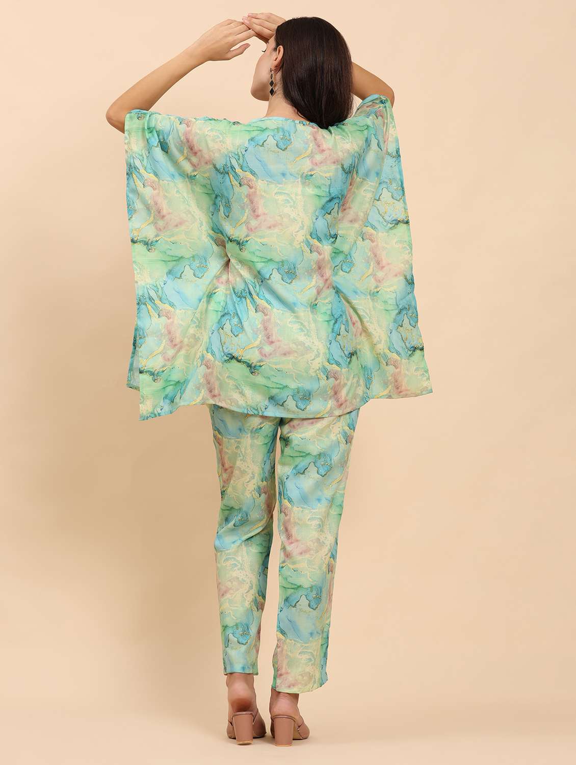 women printed kaftan top and trouser co-ord set - 21863840 - Standard Image - 4