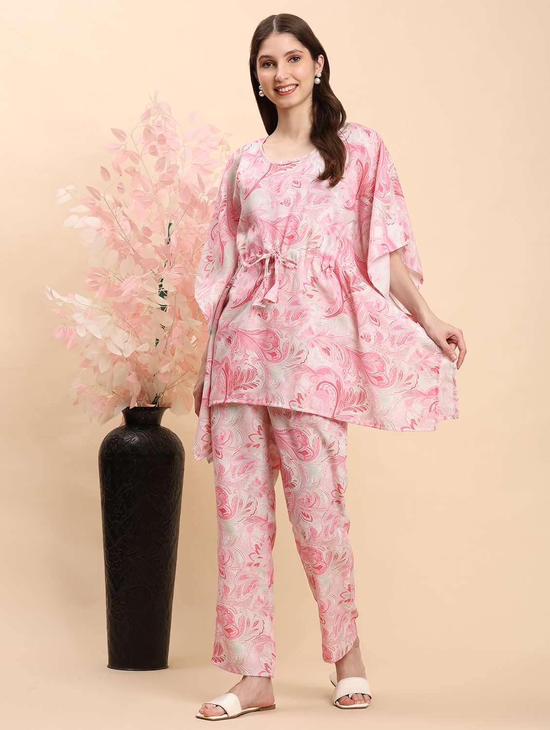 women printed kaftan top and trouser co-ord set