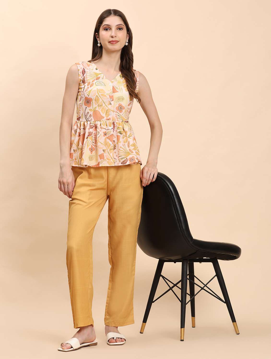 women printed top and trouser co-ord set