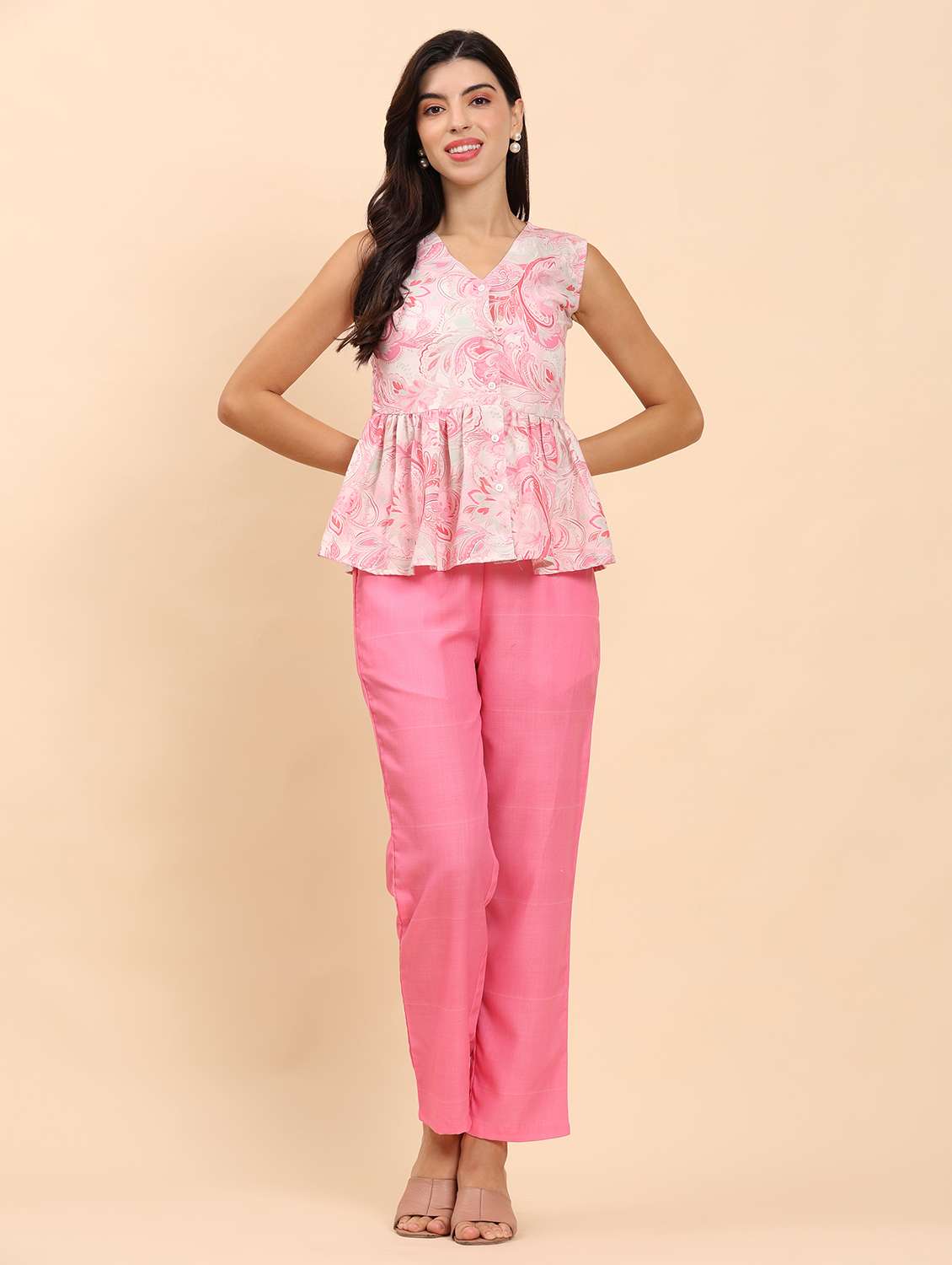 women printed top and trouser co-ord set - 21863852 - Standard Image - 1