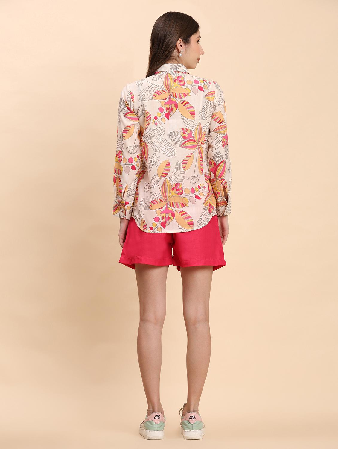 women printed shirt & shorts co-ord set - 21863873 - Standard Image - 4