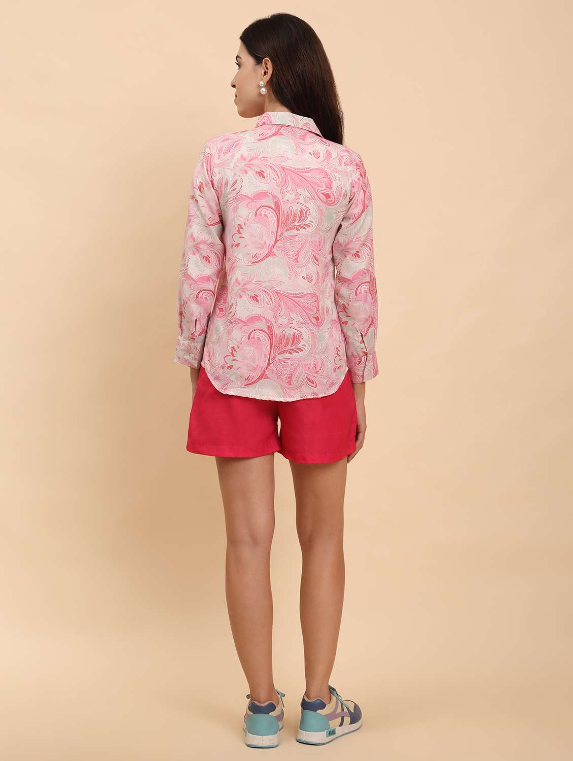 women printed shirt & shorts co-ord set - 21863884 - Standard Image - 4
