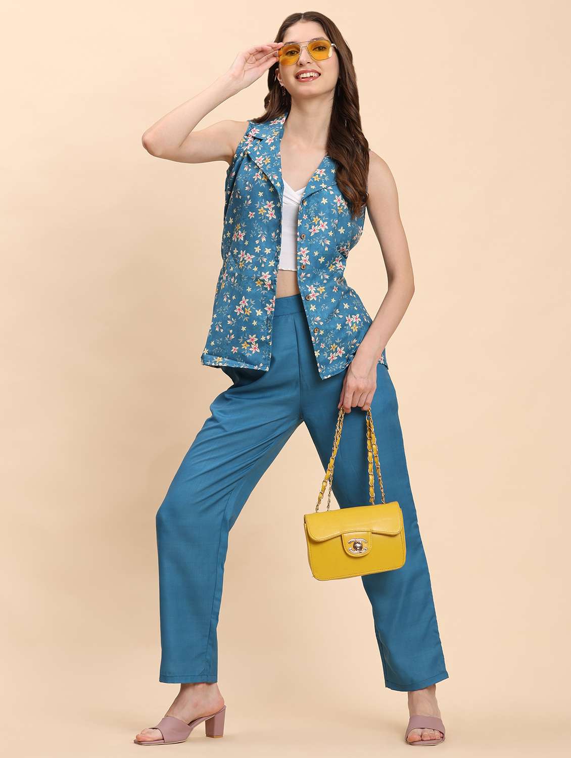 women floral printed shirt and trouser co-ord set