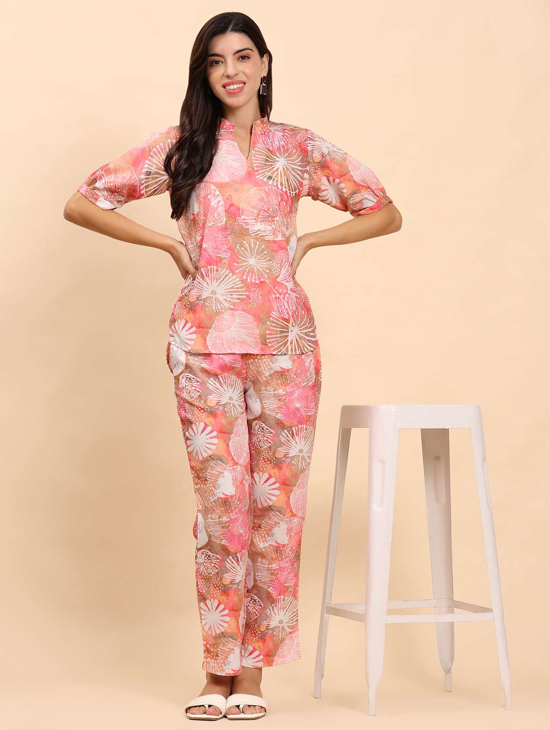 women printed top and trouser co-ord set
