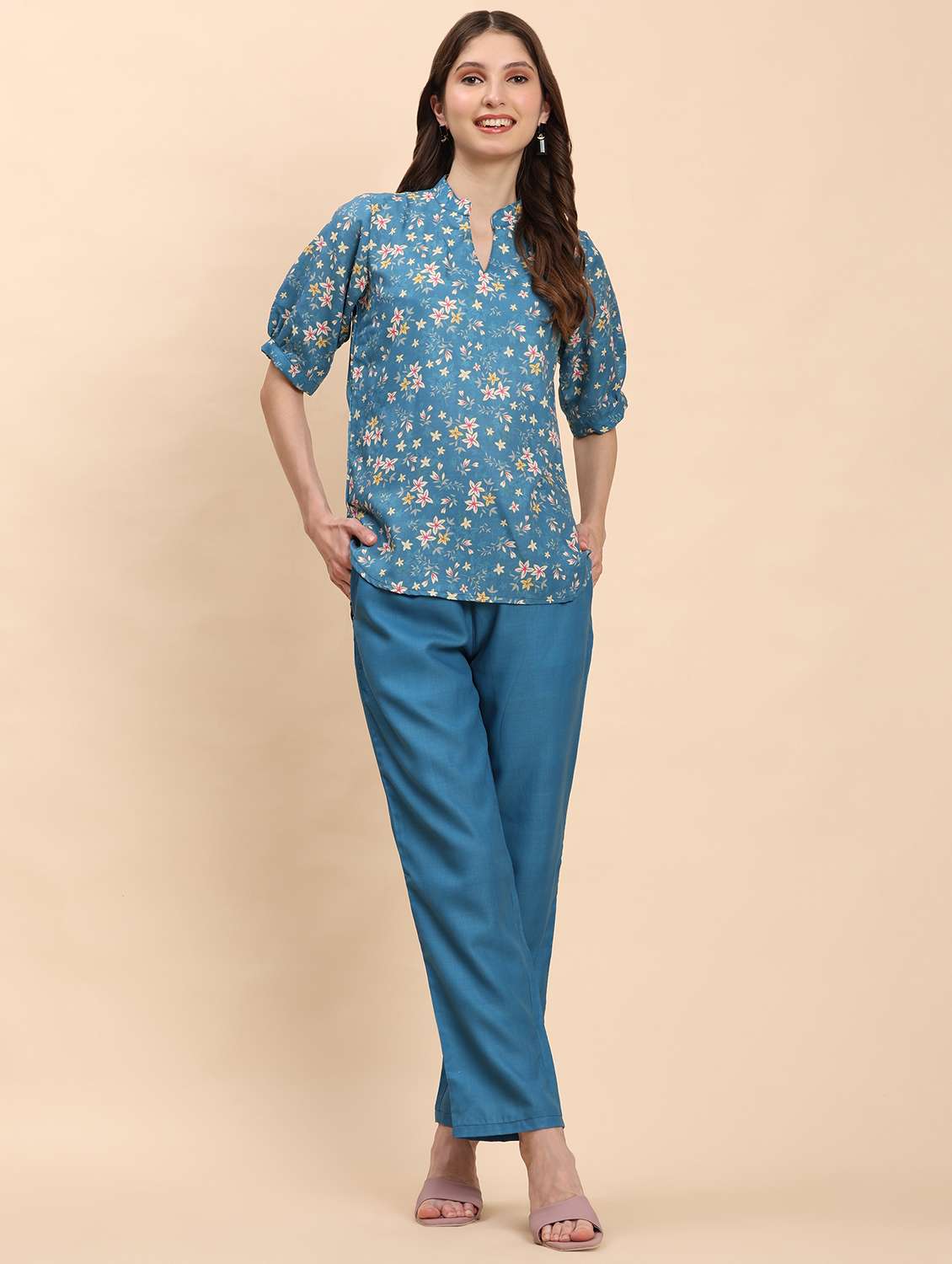 women floral printed top and trouser co-ord set - 21863900 - Standard Image - 1